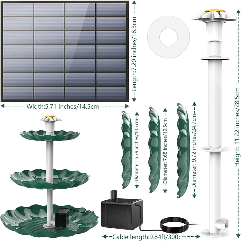 AISITIN DIY Brunnen Dunkelgrün,Vogeltränke Sets mit 3,5W Solar Springbrunnen, 3 Stufige Vogelfüttere