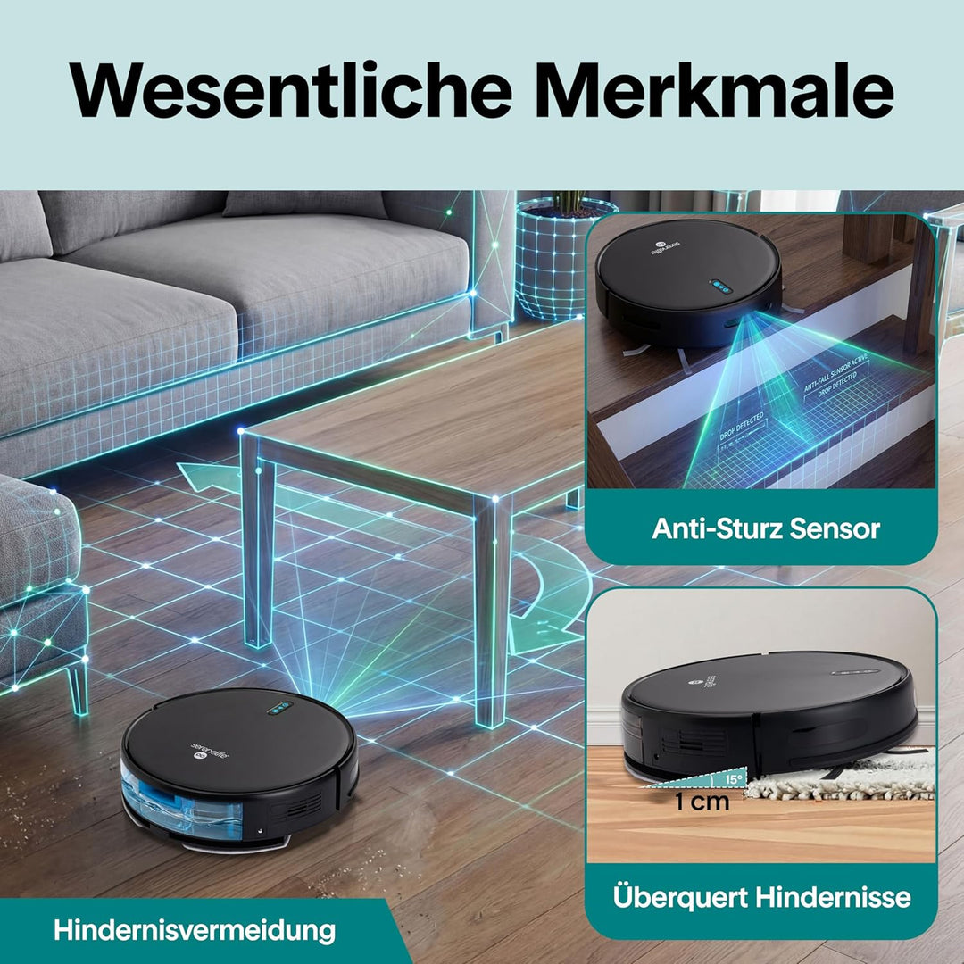 SereneLife Saug Wischroboter mit Selbstreinigung, 3000pa- Saugwischer Roboter, Saugroboter mit APP S
