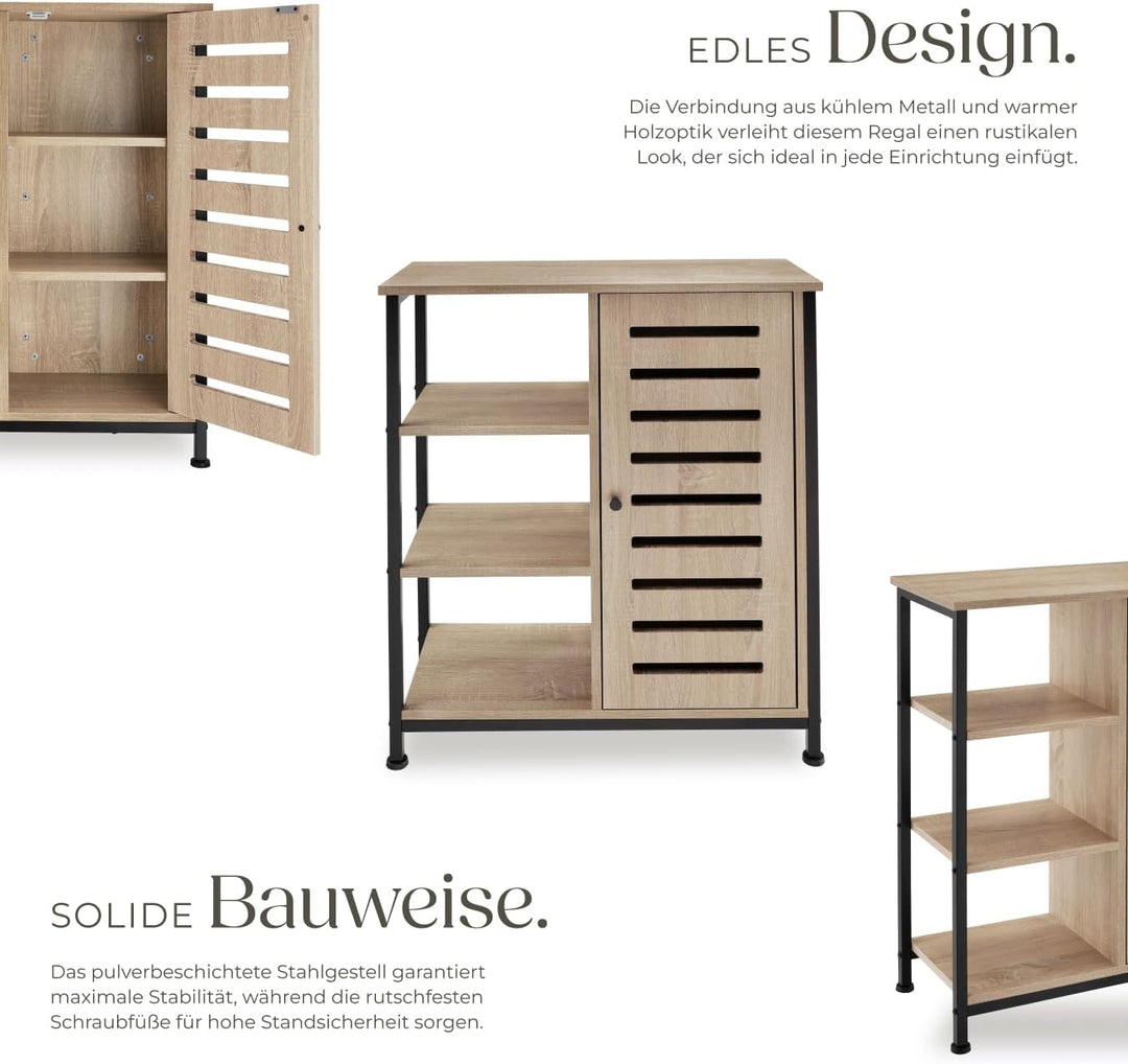 tectake Sideboard mit 3 Fächern und Schrankfach, 71 x 32 x 82 cm, Industrie-Design, Holz Kommode für