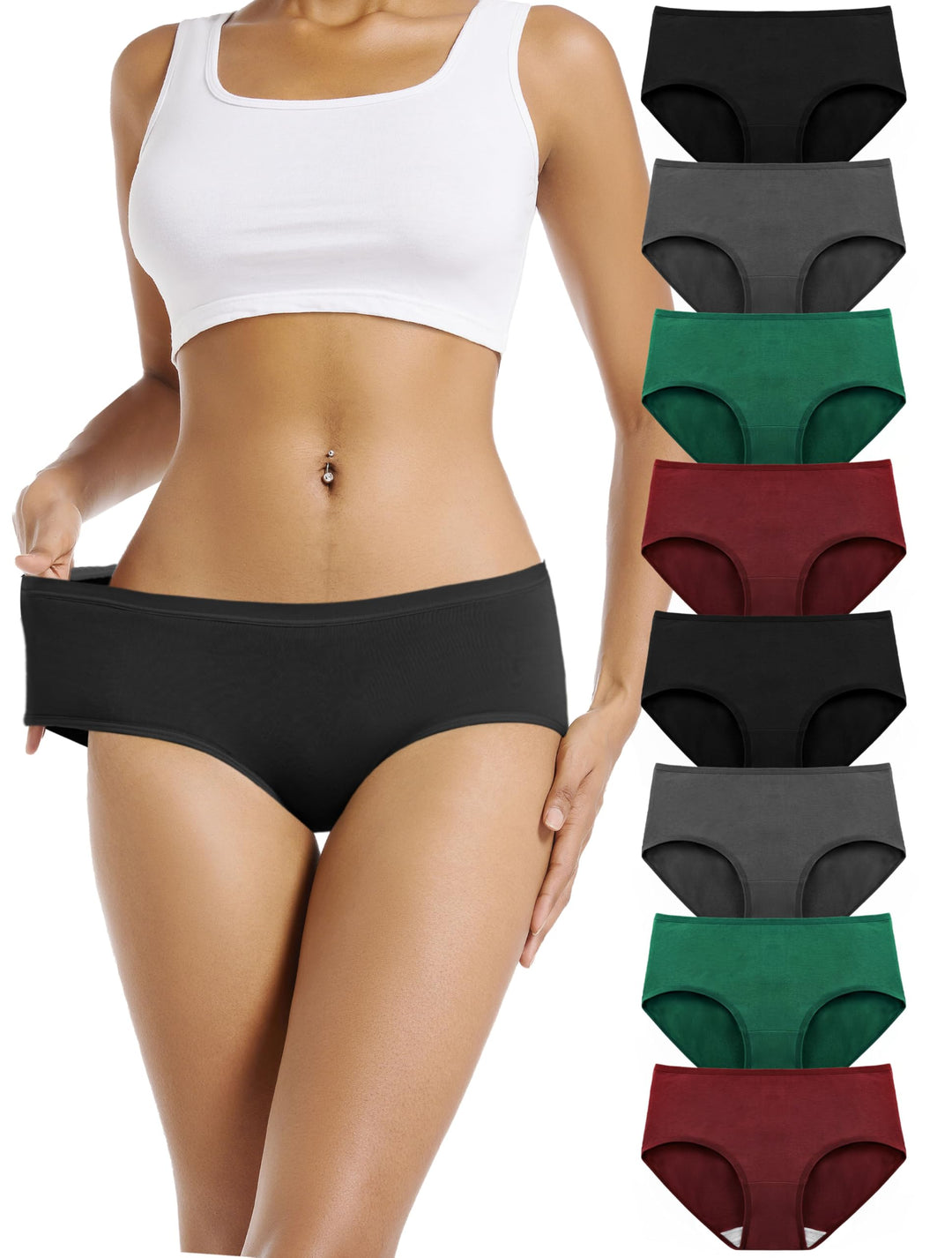 Unterhosen Damen Baumwolle Weich Bequeme Hipster Slips Damen Unterwäsche, 2schwarz/2grau/2burgund/2g