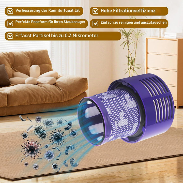 4er Pack Filter mit Reinigungsbürste, Geeignet für Dyson V10, Cyclone Series, Absolute, V10 Animal,