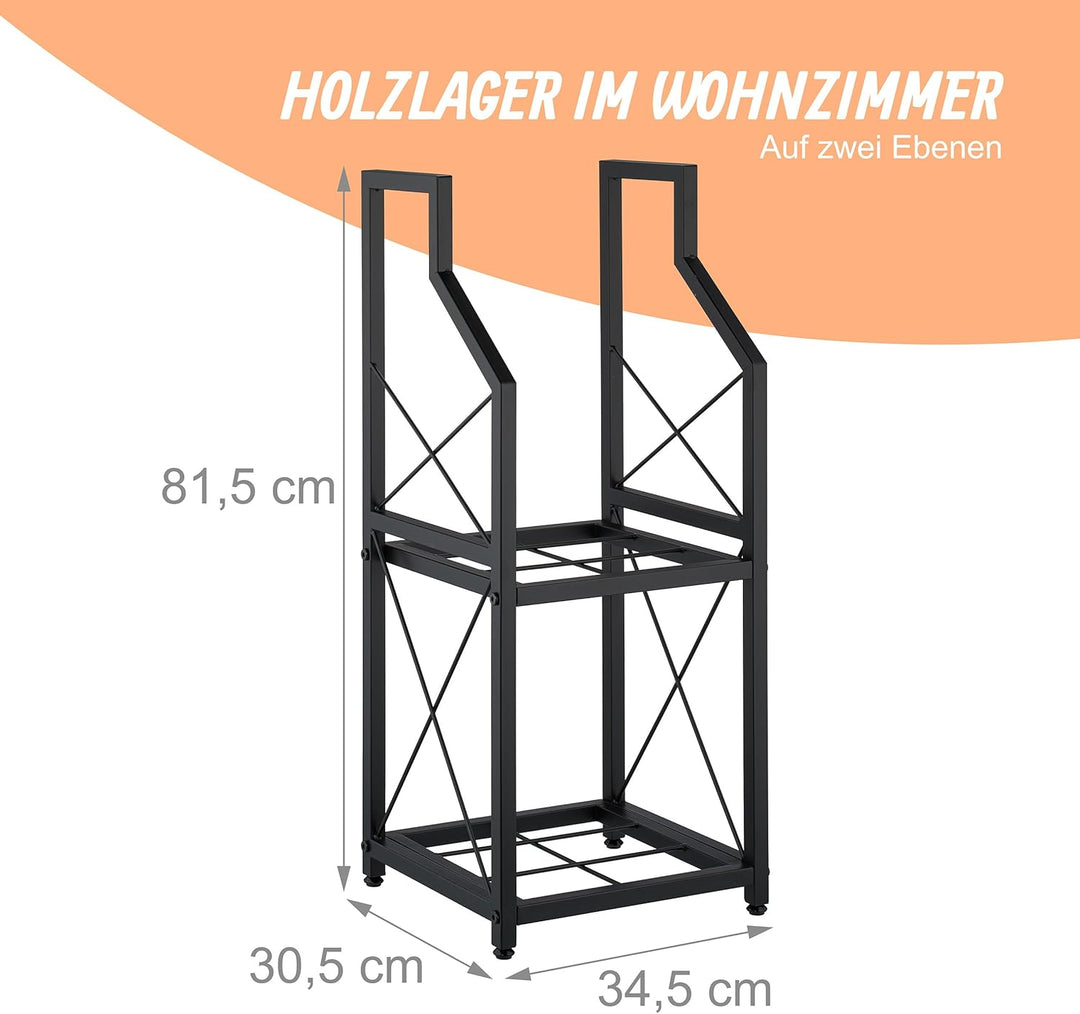 Relaxdays Kaminholzregal, 2 Ebenen, Metall, HxBxT: 81,5 x 34,5 x 30,5 cm, Brennholzregal innen, Feue