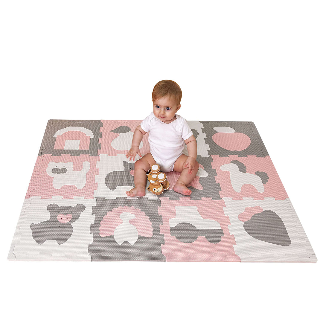 Hakuna Matte Stylische Baby Puzzlematte 1,2 x 0,9 m Bauernhof – 12 Platten 30x30 cm – 20% dickere, w