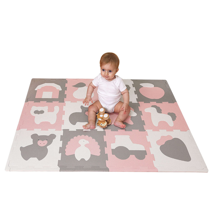 Hakuna Matte Stylische Baby Puzzlematte 1,2 x 0,9 m Bauernhof – 12 Platten 30x30 cm – 20% dickere, w