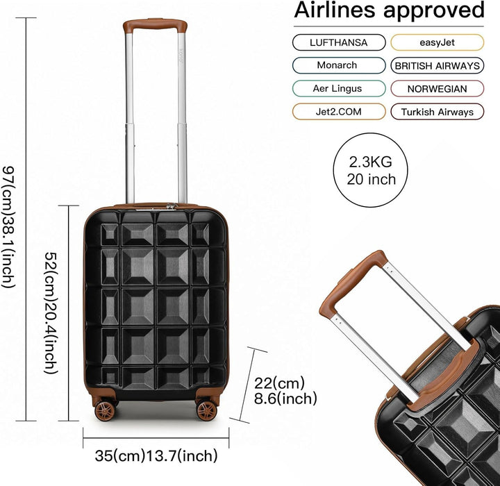 KONO Handgepäck Koffer Trolley Handgepäck 54cm Zwillingsrollen ABS Hartschalenkoffer Reisekoffer mit