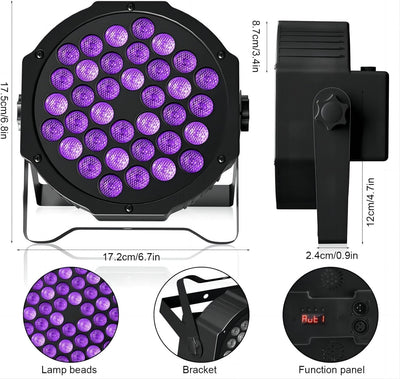 4er Schwarzlicht UV Par Strahler 36 LED DMX512 mit Fernbedienung schwarzlichtlampe mit Farbsprung üb