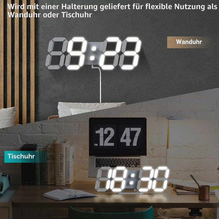 EDUP HOME 3D LED Digital Wanduhr Tabelle Wecker 12/24 Stundenanzeige mit Snooze Funktion Automatisch