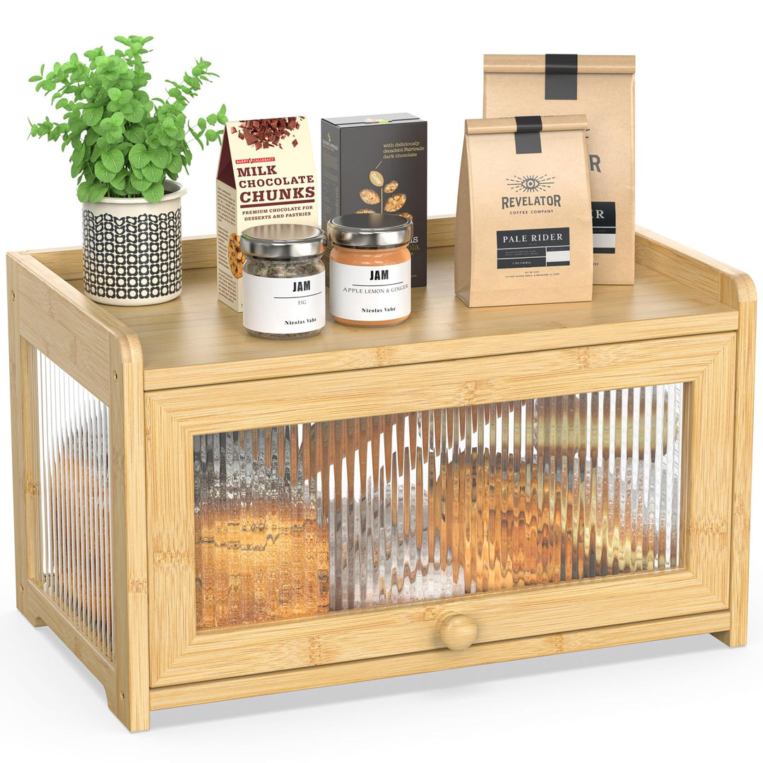BAMBANG Bambus Brotkasten, Extragross Brotkästen Holz für Küchentheke, brotbox küche zur Brotaufbewa