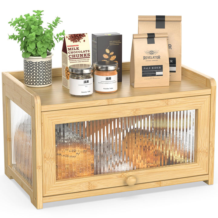 BAMBANG Bambus Brotkasten, Extragross Brotkästen Holz für Küchentheke, brotbox küche zur Brotaufbewa