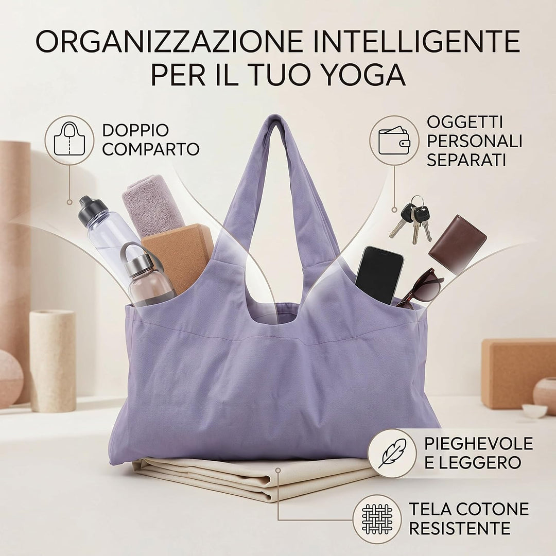 Yogatasche, Lila übergrosse Sporttasche, Wasserdicht Tragetasche für Yogamatten Canvas-Material Dame
