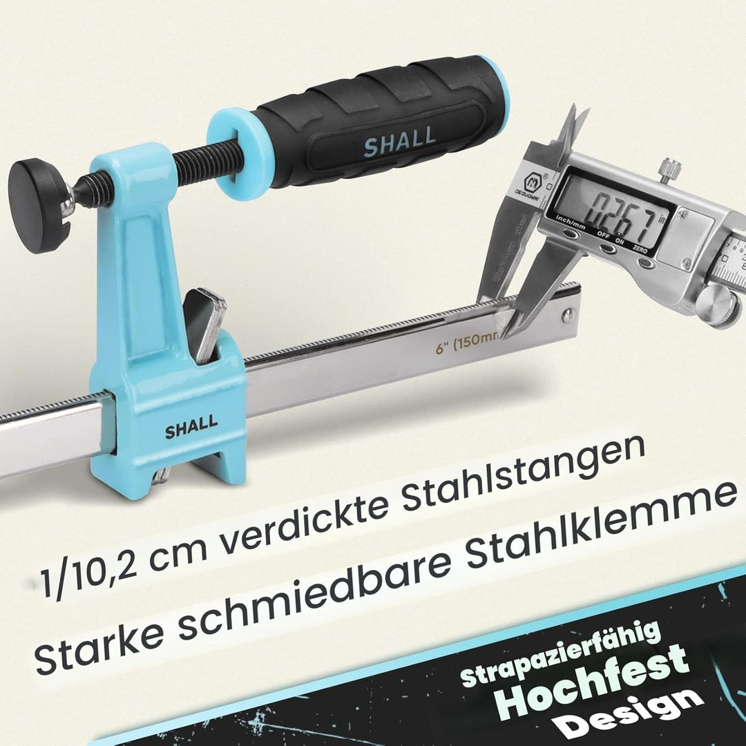 SHALL Schraubzwingen Set 4 Stück,Spannweite 150/300mm, Spannkraft 272kg（660 Pfund）, Aus Edelstahl，Pr