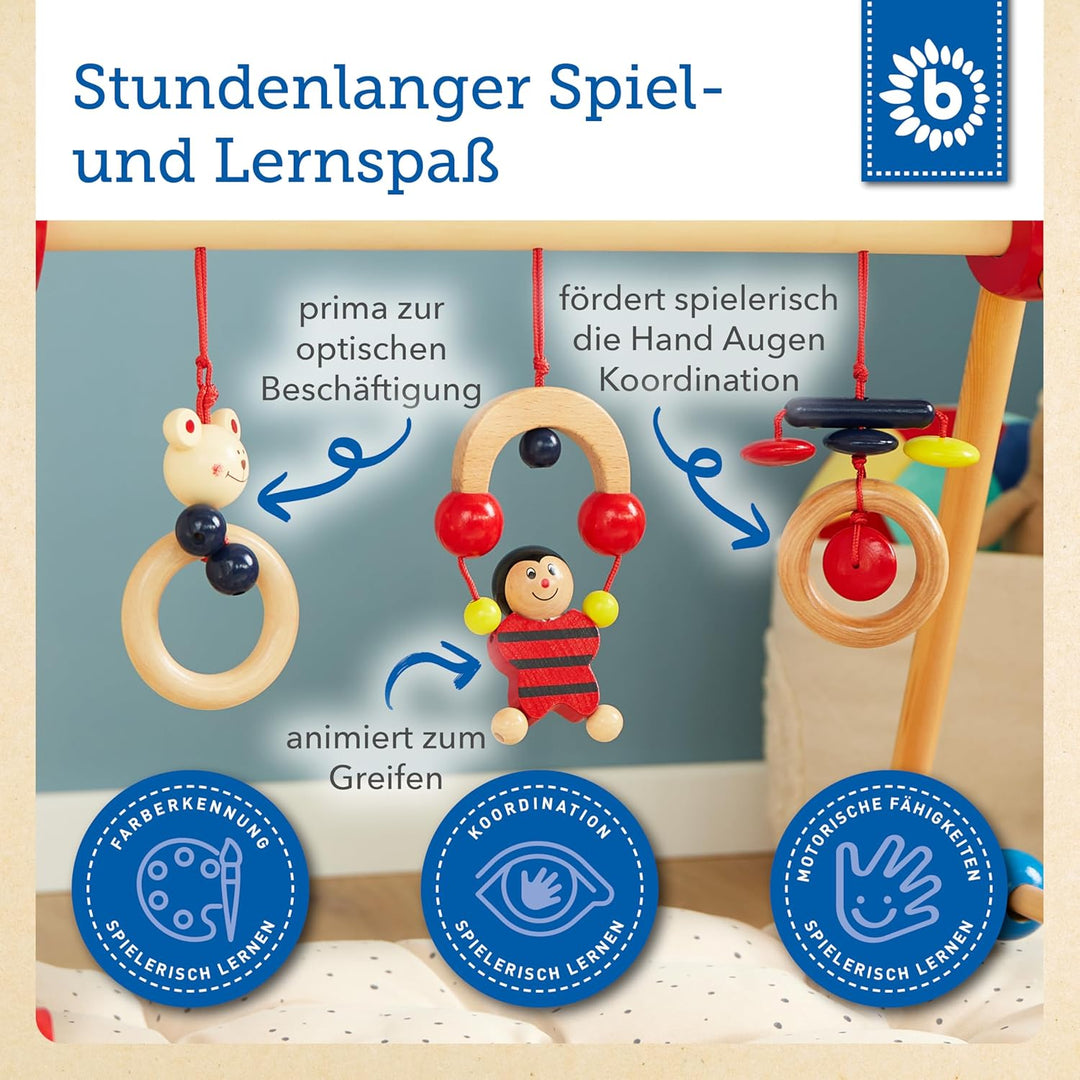 Bieco Spieltrapez | Spielbogen Baby Holz mit Figuren & Kugeln | Spielebogen Holz Baby | Spieltrapez