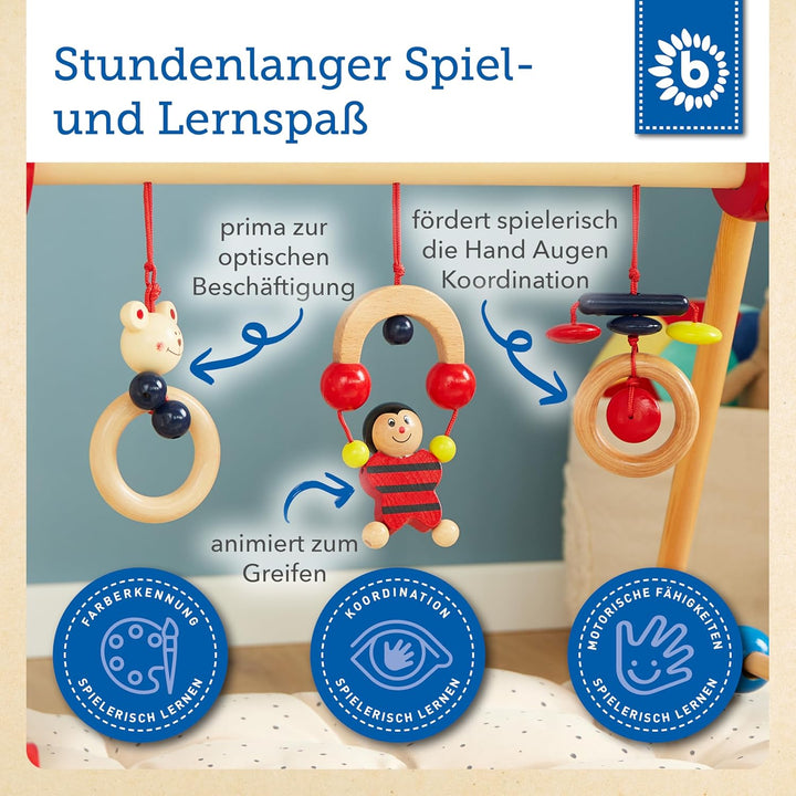 Bieco Spieltrapez | Spielbogen Baby Holz mit Figuren & Kugeln | Spielebogen Holz Baby | Spieltrapez