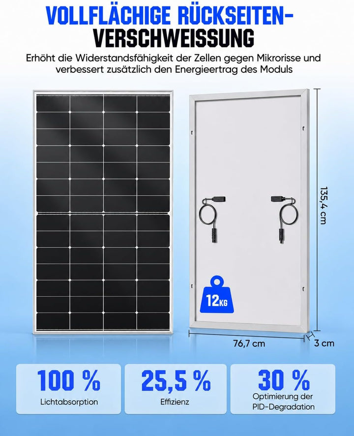 220W Solarpanel 12V N-Typ BC, 25,5% Effizienz, IP68 MC4, 220W