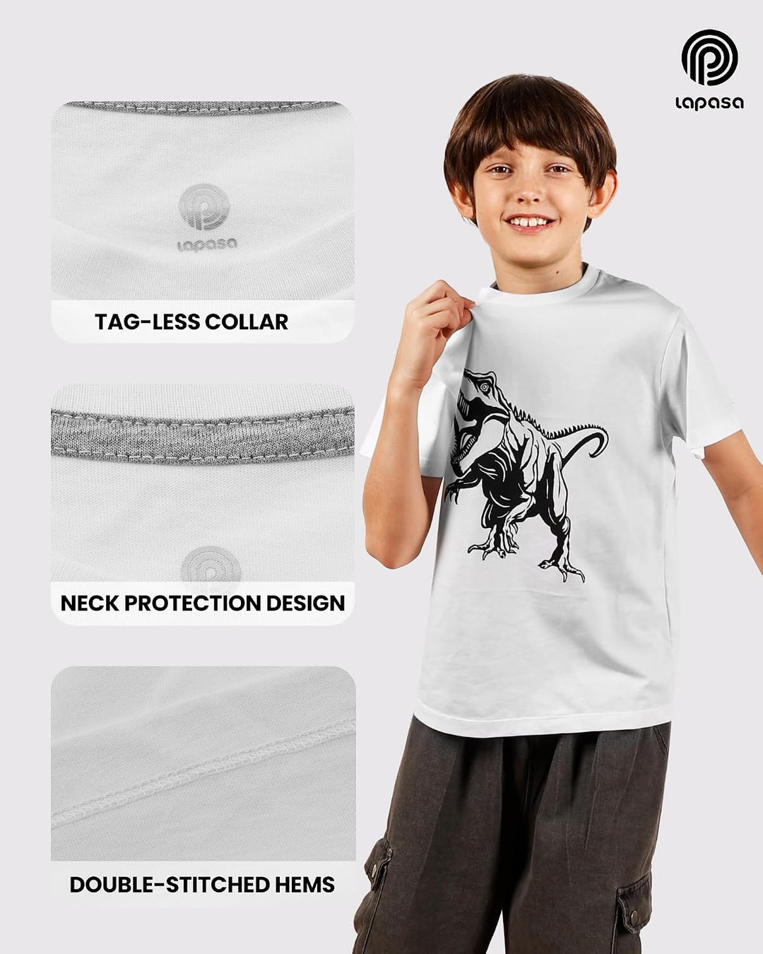 LAPASA Kinder T Shirt 100% Baumwolle 4er Pack Unisex 3-13 Jahre/ 95-165 Jungen Jungs Sport Tshirt K0