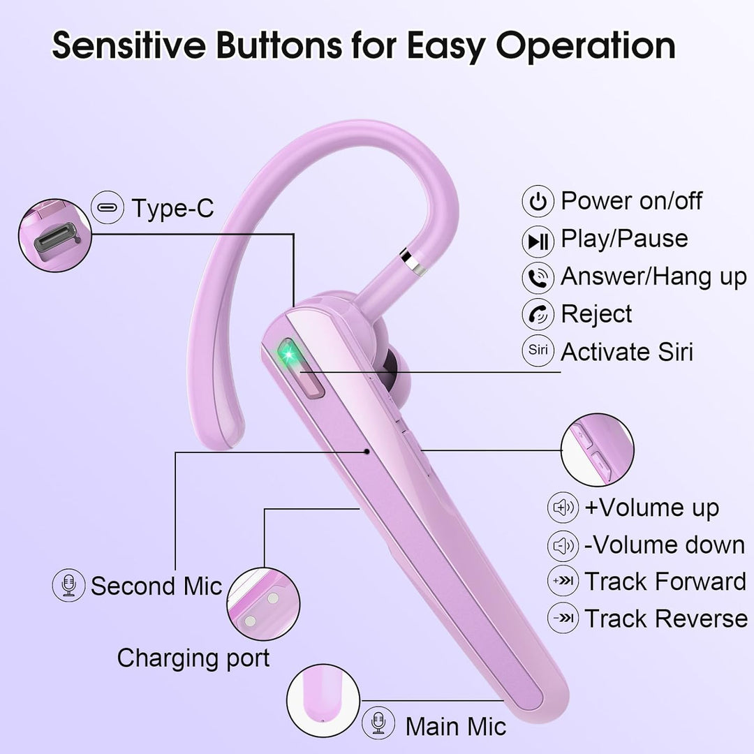 V5.3 Bluetooth Headset, Headset Kabellos Freisprech mit ENC Dual Geräuschunterdrückung Mic, 120 Std