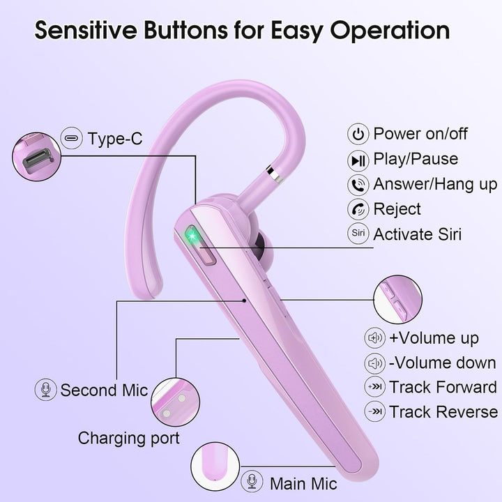 V5.3 Bluetooth Headset, Headset Kabellos Freisprech mit ENC Dual Geräuschunterdrückung Mic, 120 Std