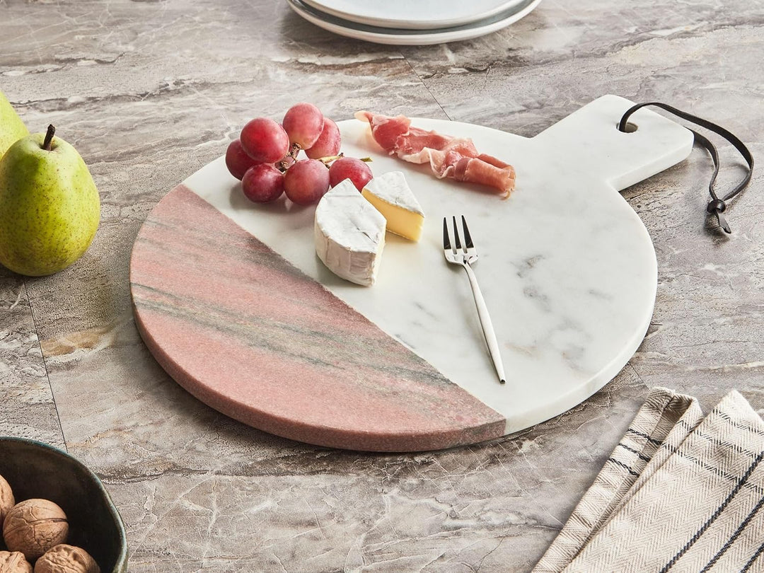 Beliani Servierplatte Marmor weiss ø 29 cm rund handgefertigt Acharnes