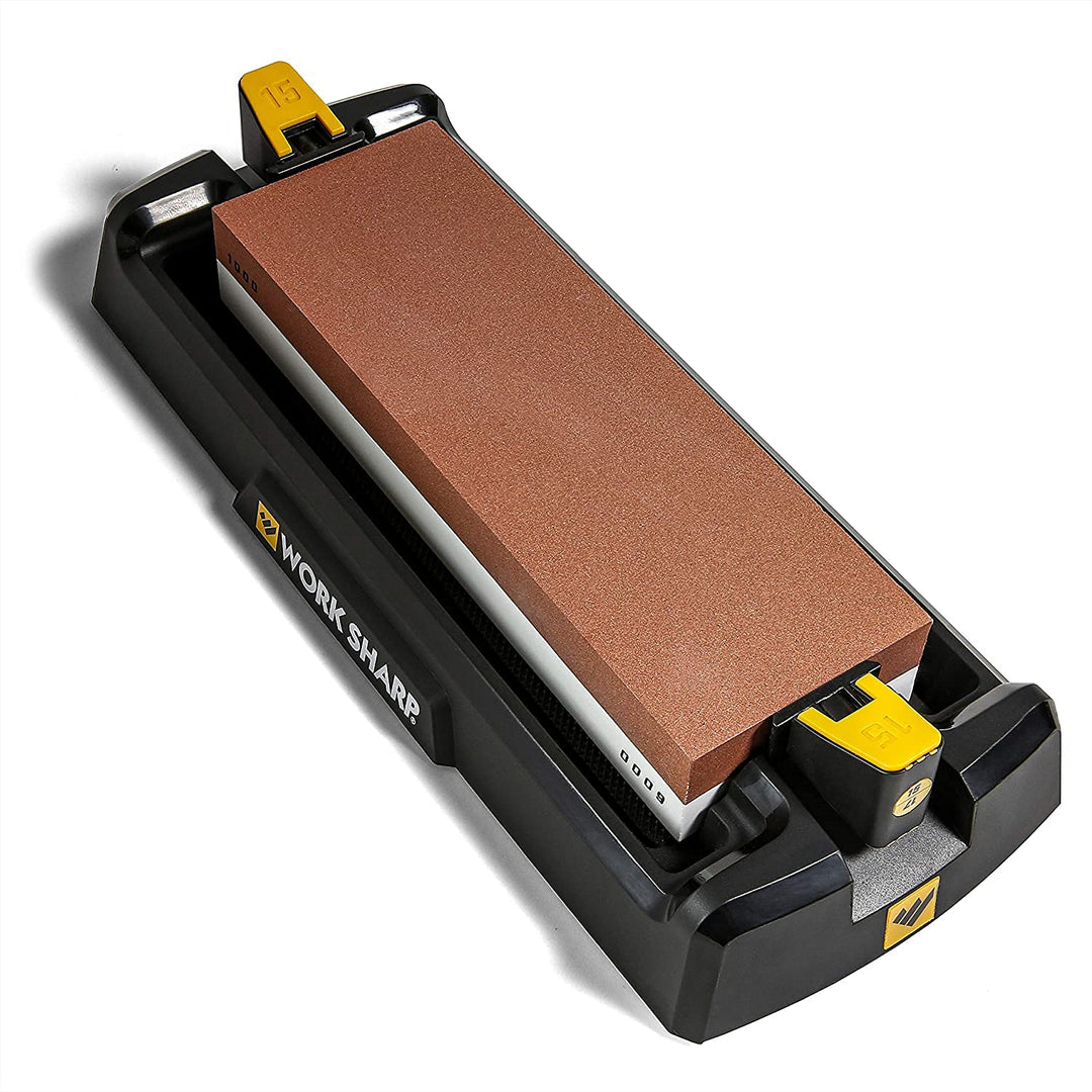 WORK SHARP® Whetstone Knife Sharpener - doppelseitiger Abzieh- & Wetz-Stein mit Halte-Wanne - Messer