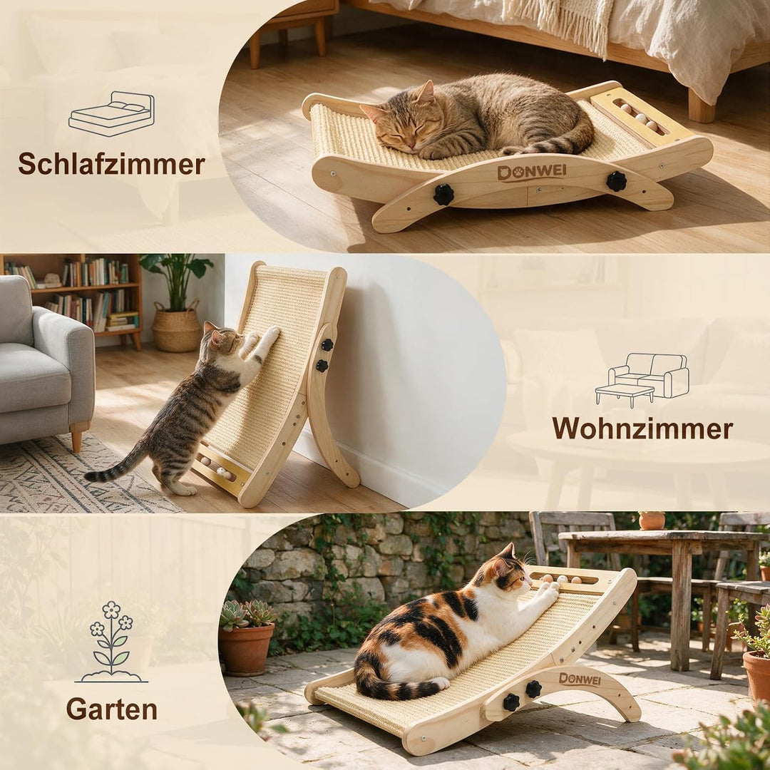 DONWEI Kratzbett Katzen Sisal, 3-IN-1 Kratzbrett für Kleine &amp; Grosse Katzen | 3 Verstell Modi, Massi