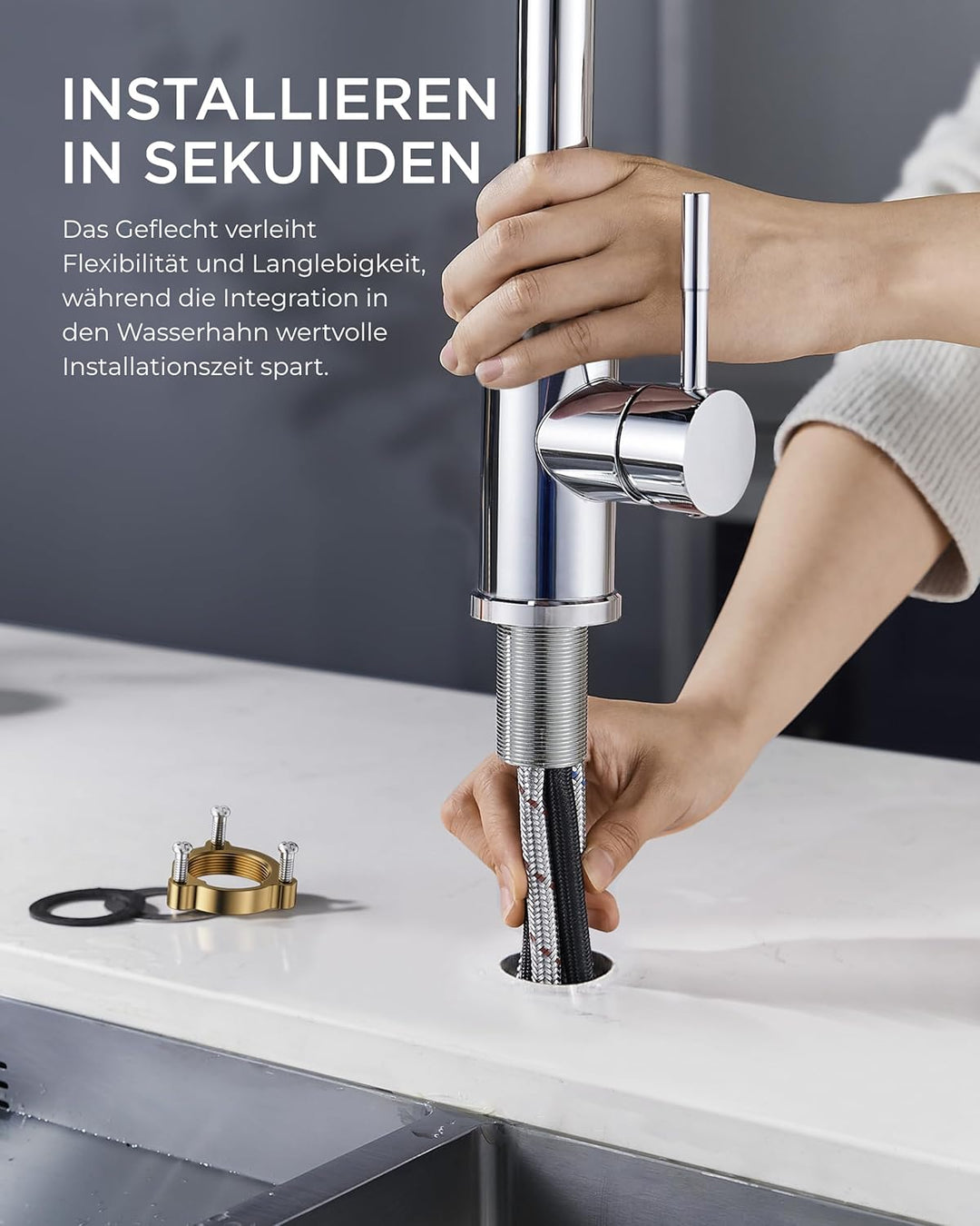 FORIOUS Wasserhahn Küche, Hochdruck Küchenarmatur mit Herausziehbarer Brause Ausziehbar Armatur, Mis