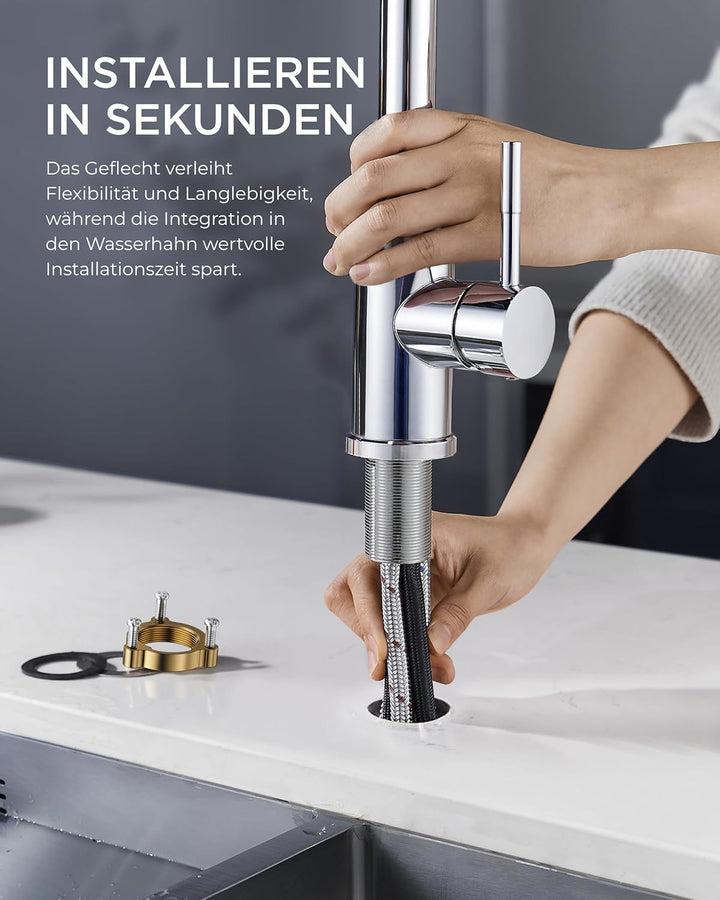 FORIOUS Wasserhahn Küche, Hochdruck Küchenarmatur mit Herausziehbarer Brause Ausziehbar Armatur, Mis