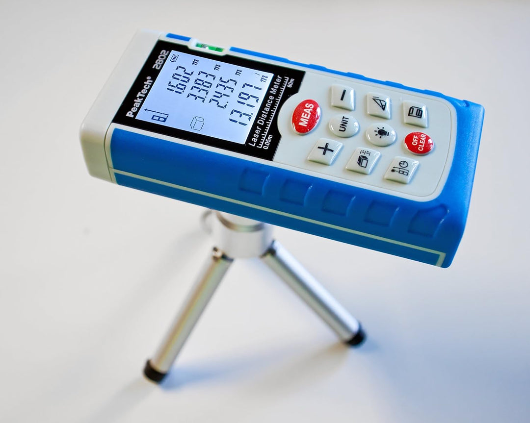 PeakTech Profi Laser- Entfernungsmessgerät 0,05M … 60 M - mit Beleuchteter LCD-Anzeige und Wasserwaa