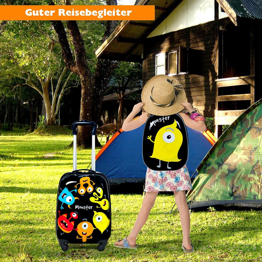 RELAX4LIFE Kinderkoffer mit Rollen, 2 TLG Kinder Kofferset, Koffer(16 inch) + Rucksack(12 inch), Rei