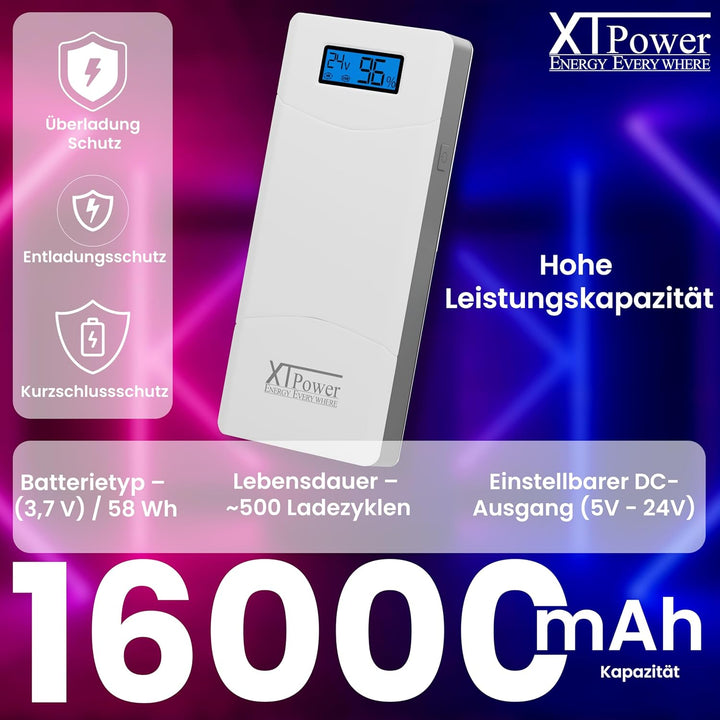 XTPower® XT-16000QC3 Powerbank moderner DC + USB QC3 Akku mit 15600mAh - 1x USB, 1x USB QC3 und DC A