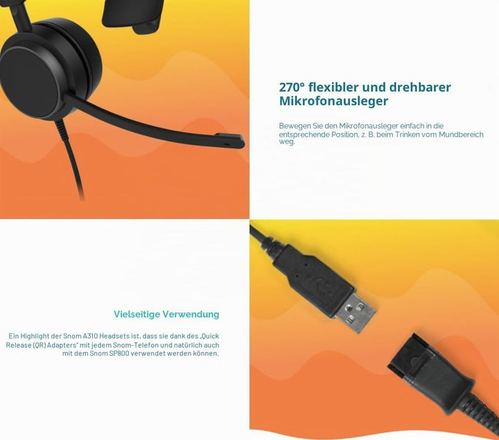 Snom A310M Professionelles Headset für Call Center - Monauraler Kopfhörer mit HD-Audio und Geräus
