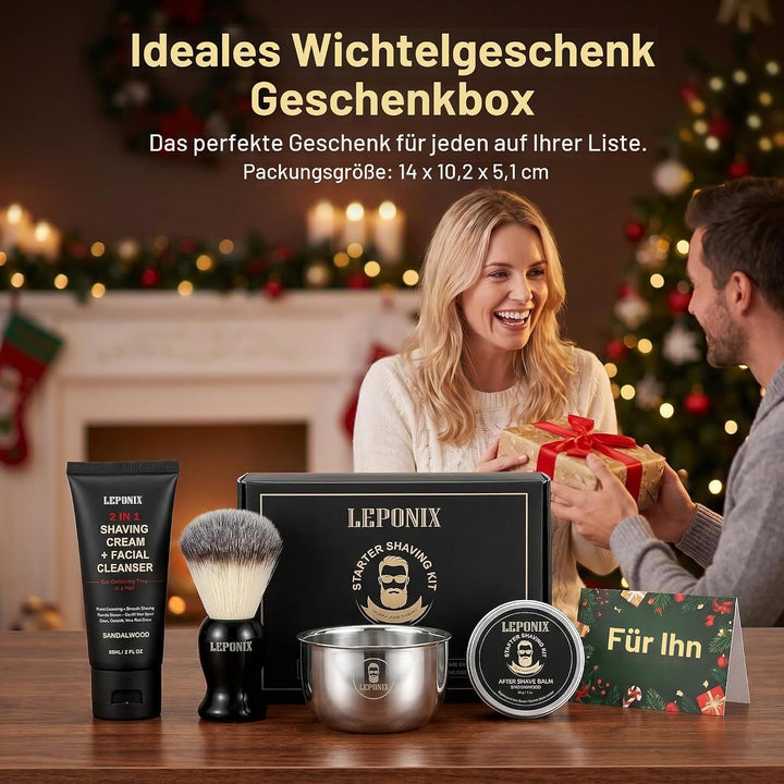 Rasierset für Herren, Rasierset mit Sandelholz-Rasiercreme, Rasierseife, Rasierpinsel, Rasierschale,