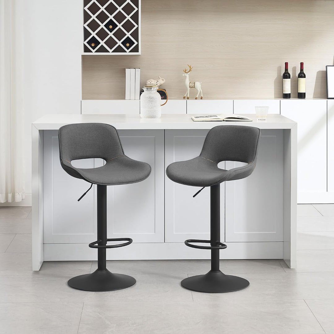 WOLTU Barhocker 2er Set, höhenverstellbar, mit Rückenlehne, Leinen, Grau | Barstuhl mit Fussstütze,
