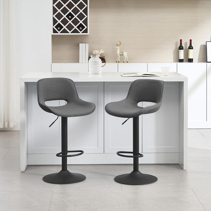 WOLTU Barhocker 2er Set, höhenverstellbar, mit Rückenlehne, Leinen, Grau | Barstuhl mit Fussstütze,