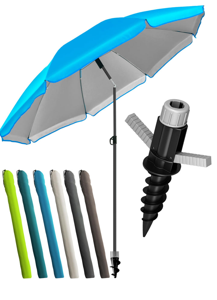 4smile Sonnenschirm Strand SunnyJoy, 3-in-1 SET, Blau - UPF 50+ Strandschirm Ø 160 cm + Sonnenschirm