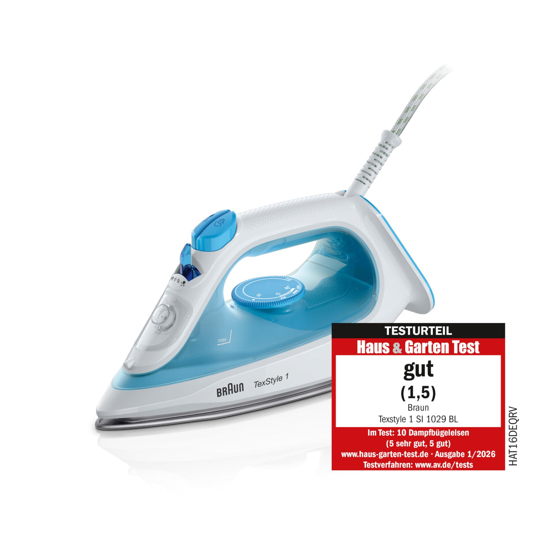 Braun Dampfbügeleisen TexStyle 1 SI1029BL, Bügeleisen, Antihaftbeschichtete Bügelsohle, 120 g/min Da