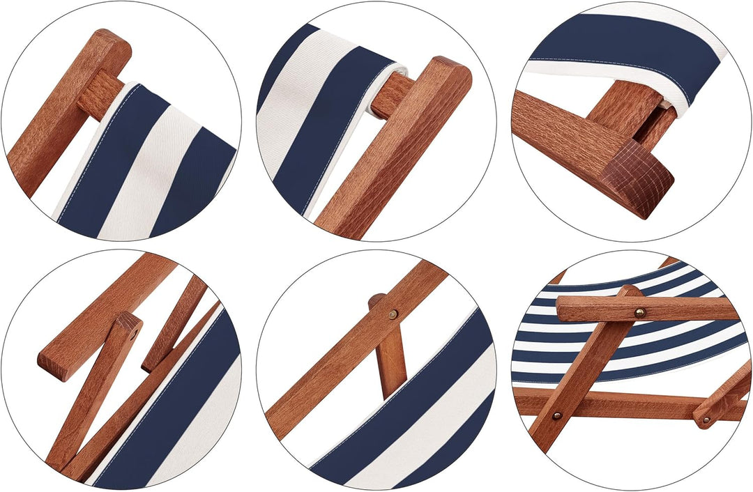 Erst-Holz Liegestuhl blau-weiss Buche dunkel Gartenliege Strandstuhl Sonnendach Kissen klappbar 10-3