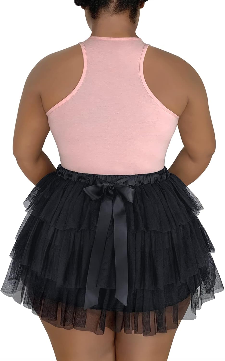 LittleForBig Damen Mesh Tüll Puffy Petticoat Tutu Ballett Bubble Rock Kurzer Ballerina Rock XXL Schw
