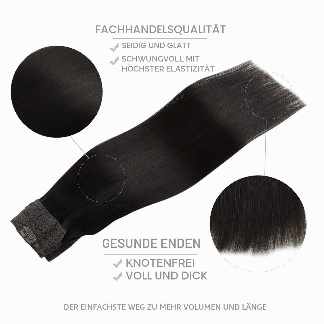 WENNALIFE Secret Hair Extensions Echthaar, 45cm 18 Inch 95g Natürliches Schwarz Remy Haarverlängerun
