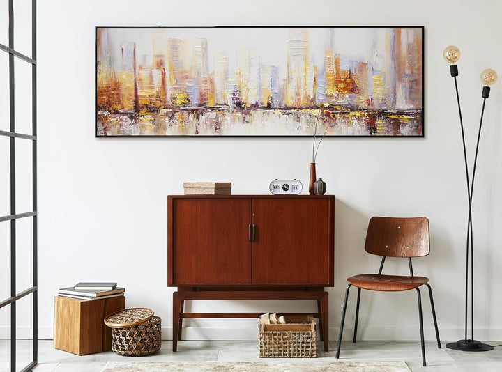 YS-Art Abstrakt Stil Acryl Gemälde auf Leinwand Megapolis Grossstadt handgemalt Wandbilder Wohnzimme