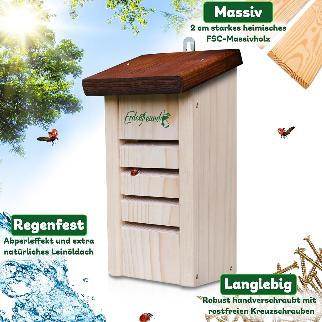 ERDENFREUND® Marienkäferhaus Marienkäfer Hotel für den Winterschlaf artgerecht schräg verlaufende Sp