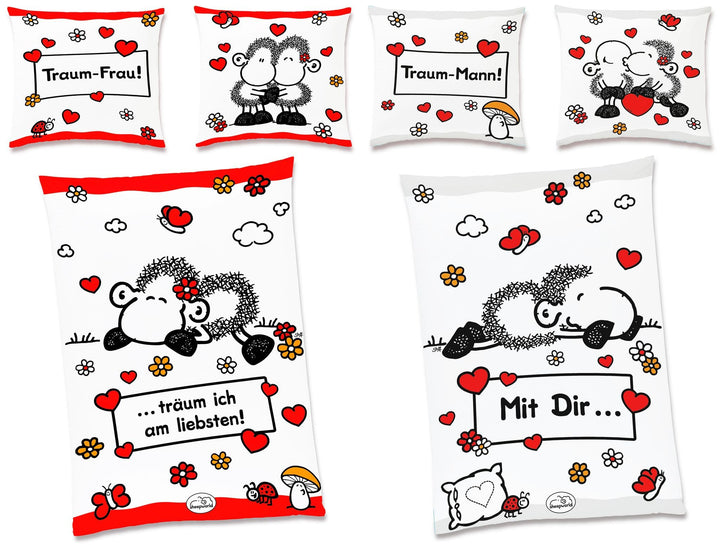 JACK Renforcé Partner Bettwäsche Sheepworld 4 TLG. Traum Mann & Frau 135x200cm Wendebettwäsche Schaf