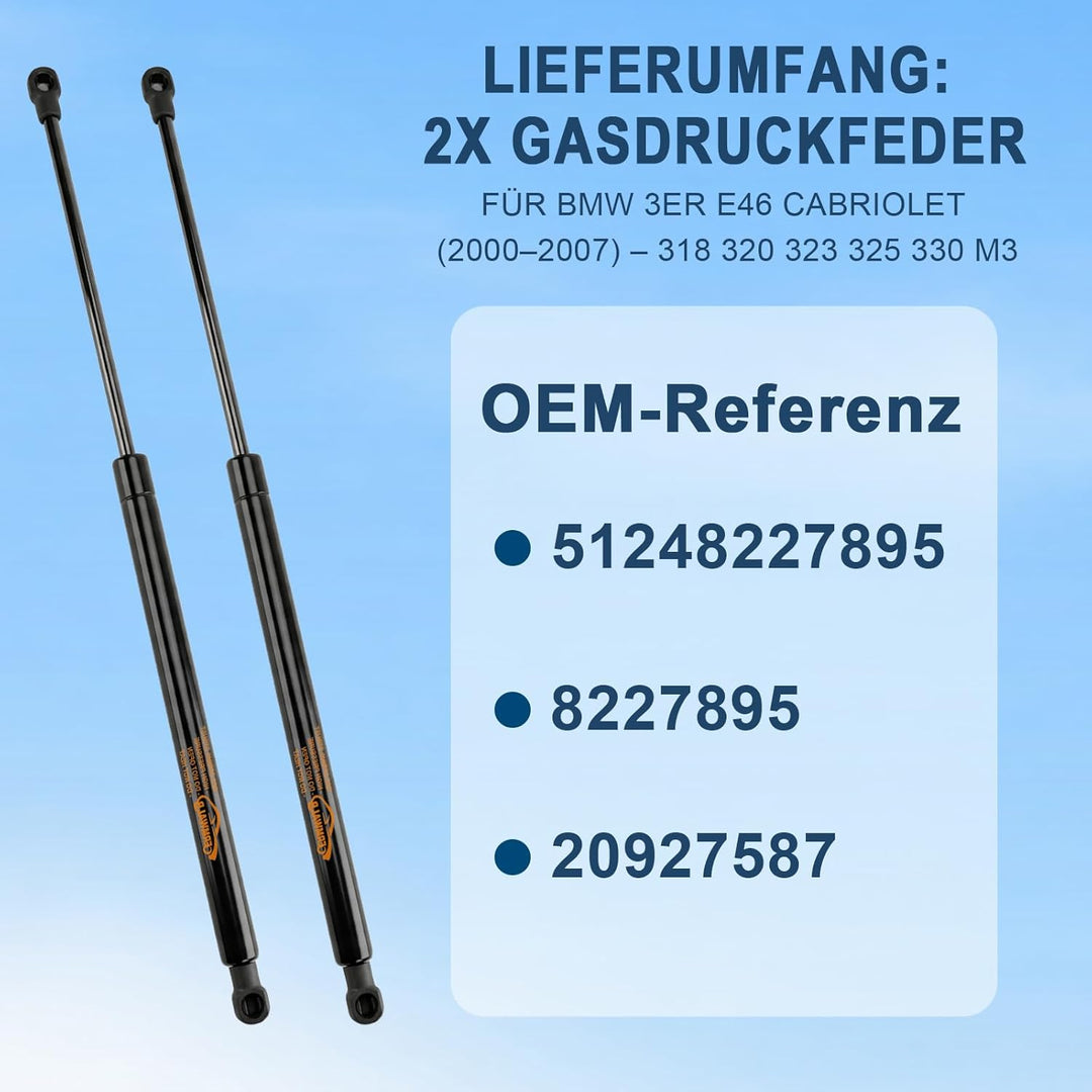 2X Heckklappendämpfer für BMW 3er E46 318 320 323 325 330 M3 Cabriolet 2000-2007 Gasdruckfeder Koffe