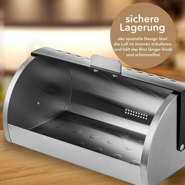 FLORINA Brotkasten TRIGO aus Edelstahl I Brotbehälter mit Luftzirkulation aus Stahl I Brotaufbewahru