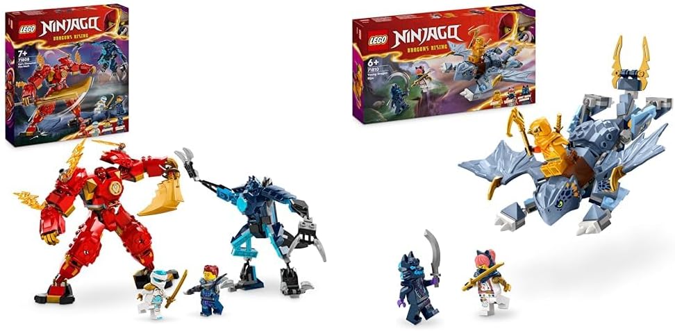 LEGO NINJAGO Kais Feuermech, Actionfiguren-Spielzeug & NINJAGO Riyu der Babydrache, Drachen-Spielzeu