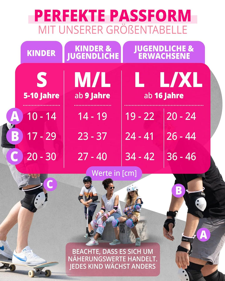 SKATEWIZ Skate Protektoren für Kinder &amp; Erwachsene in 6 Farben - Knieschützer Kinder Set [6pc] SMASH
