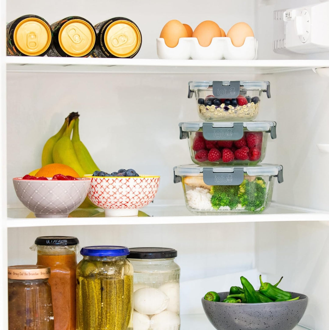 Igluu Meal Prep - Stapelbare quadratische Behälter aus Glas (3 Stück) – BPA-freie auslaufsicherer, l