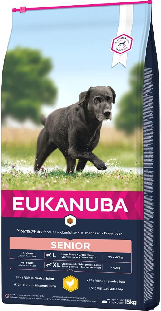 Eukanuba Hundefutter mit frischem Huhn für grosse Rassen, Premium Trockenfutter für Senior Hunde, 15