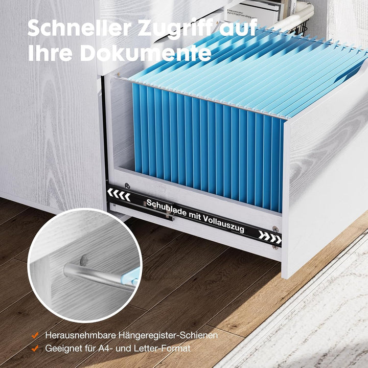 Sweetcrispy Rollcontainer mit 3 Schubladen,Aktenschrank und Druckerschrank mit Rollen,offene Ablage,