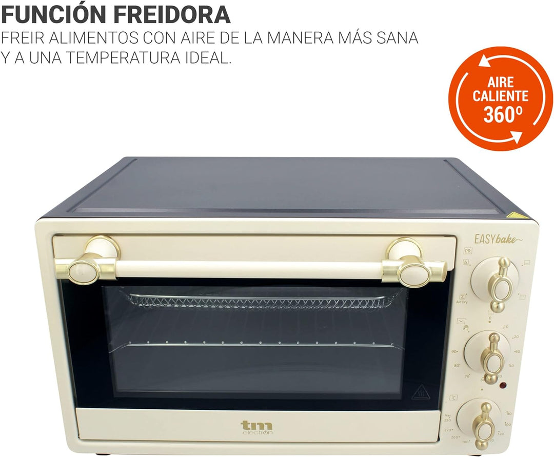 TM Electron EASYBAKE TMPHO020REB Mini Backofen Retro Design mit Fritteuse Funktion ohne Öl, 20 Liter