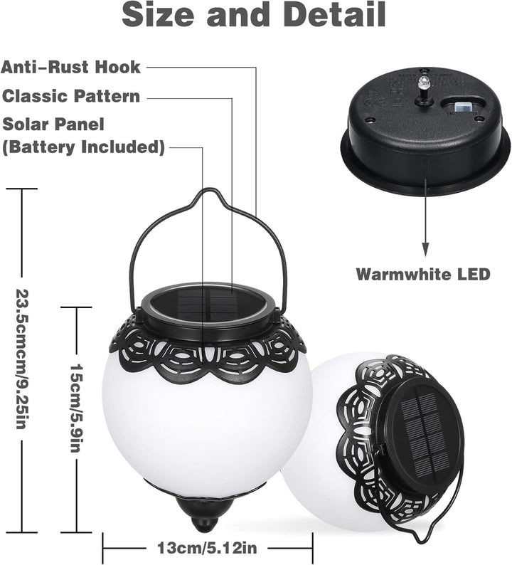 Solar Laterne für aussen Hängend, 2 Stück Solarlaterne für aussen Kugel IP65 Wasserdicht, Bonsery So